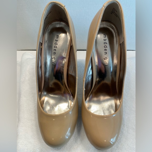 NIB Sz 8.5 - Madden Girl Fastenn Nude Patent Ultra High Stiletto Heeled Pumps - Picture 6 of 16